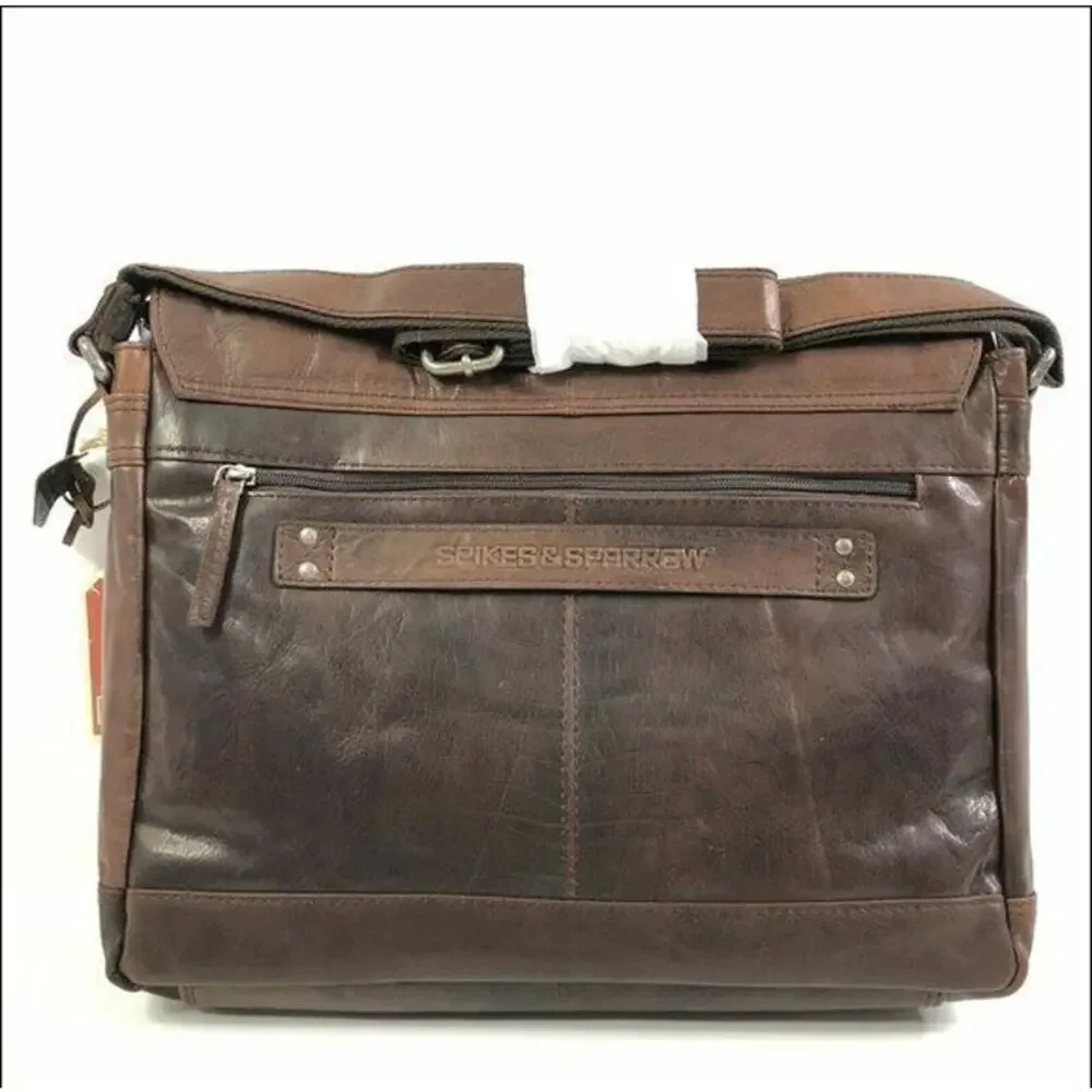 Spikes and Sparrow Noah Dark Brown Leather Crossbody Messenger Bag Laptop Travel